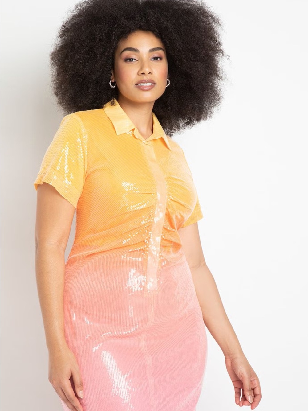 ELOQUII Sequin Ombré Midi Shirt Dress